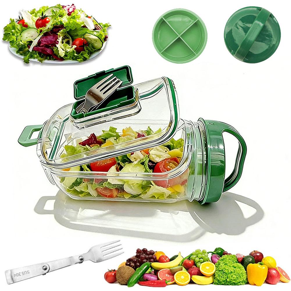 Salad Container Jar - ポータブルサラダコンテナジャー フォークとドレッシング層付き 漏れ防止ランチコンテナ 食事の準備 オフィス 旅行