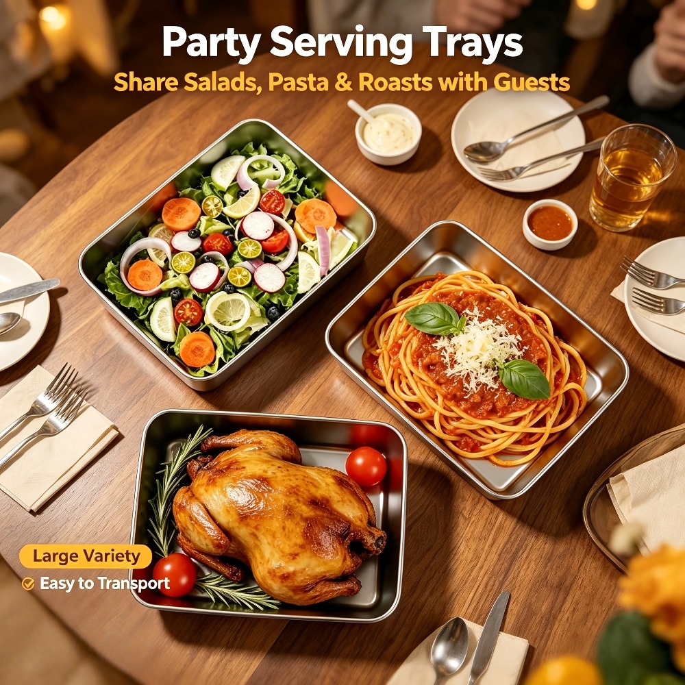 Meal Prep Chef - 6個入りステンレス製食品保存トレイ 蓋付き オーブン対応 スタッキング可能パン 製パン、食事の準備、肉のマリネ、バーベキュー用