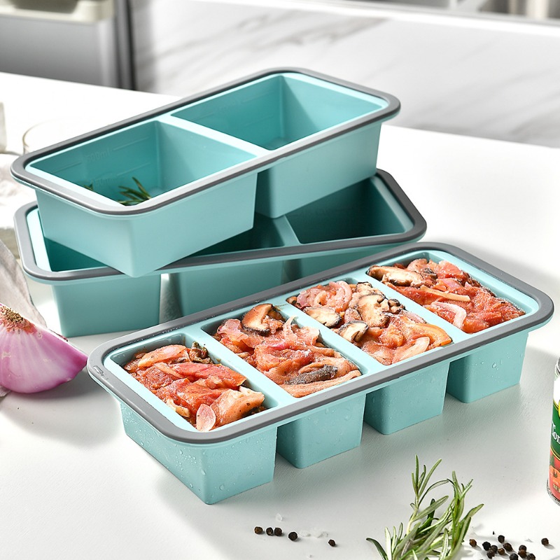 Meal Prep Menu - 大型製氷皿-スープ用、蓋付きシリコン製冷凍トレイ、ソース、残り物、自家製食事の準備用冷凍保存容器