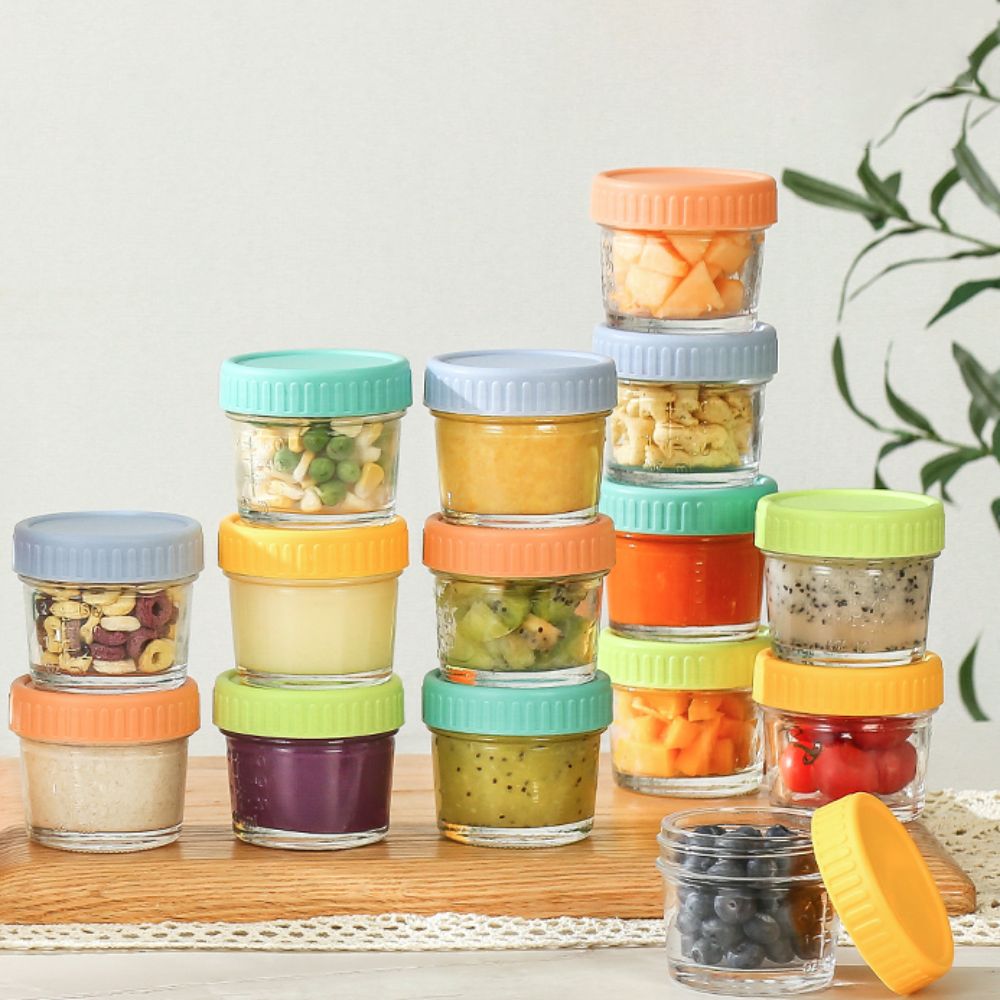 Salad Container Jar - 6個入りガラス製ベビーフードジャー、再利用可能、蓋付き、ディップソースカップ、漏れ防止、目盛り付き、サラダドレッシング容器、蜂蜜用