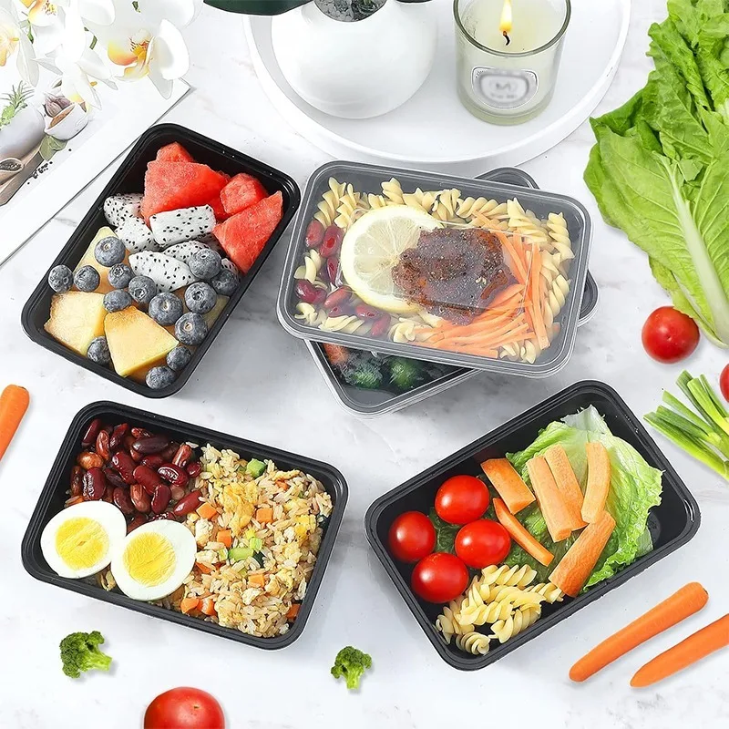 Salad Container Jar - 1-100 個黒色使い捨て食品容器プラスチックテイクアウトボックス蓋付きサラダサンドイッチフルーツキッチン冷蔵庫保管用