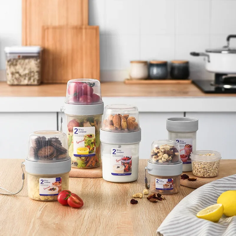 Salad Container Jar - 朝食用オートミールシリアルナッツヨーグルトサラダカップシール容器セット（フォーク、ソースカップ、蓋、弁当箱、フードテイパー、ボウル、ランチボックス付き）