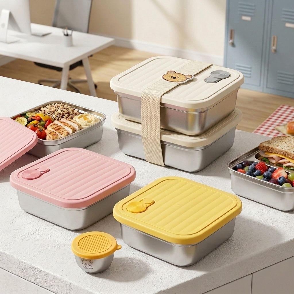 Salad Container Jar - 携帯用304ステンレス製ランチボックス、学生、旅行、ピクニック用、再利用可能、密閉型、漏れ防止、フルーツサラダ、弁当箱、ソースボックス付き
