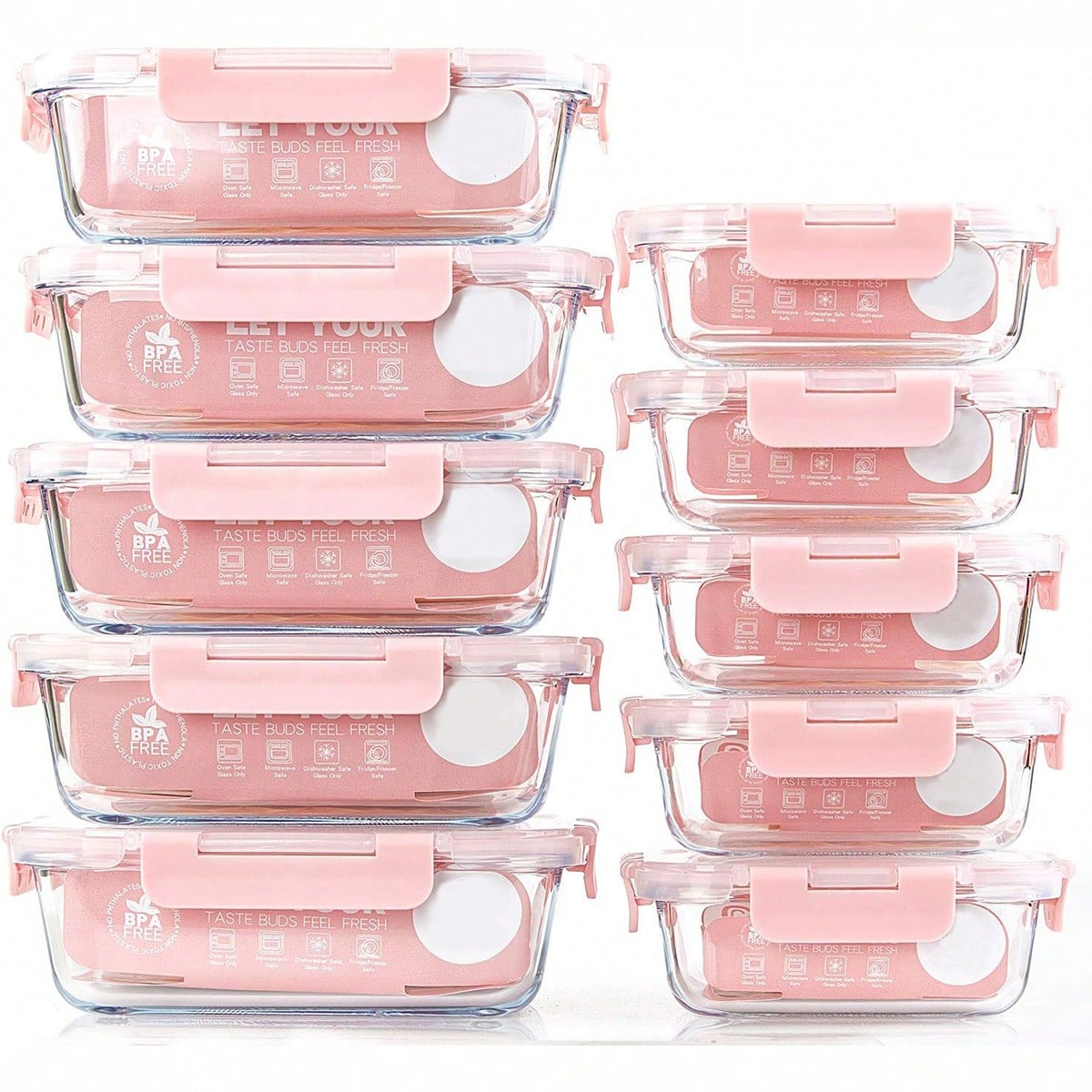 Meal Prep List - 10個入りガラス製ミールプレップ容器、蓋付き食品保存容器、気密ガラスランチボックス、電子レンジ、オーブン、冷凍庫、食洗機対応
