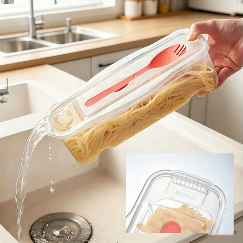 Salad Container Jar - 1300ML電子レンジ麺調理器、ストレーナー付き食品調理ボックス、サラダスプーン、蒸し器、スパゲッティポット、キッチンアクセサリー