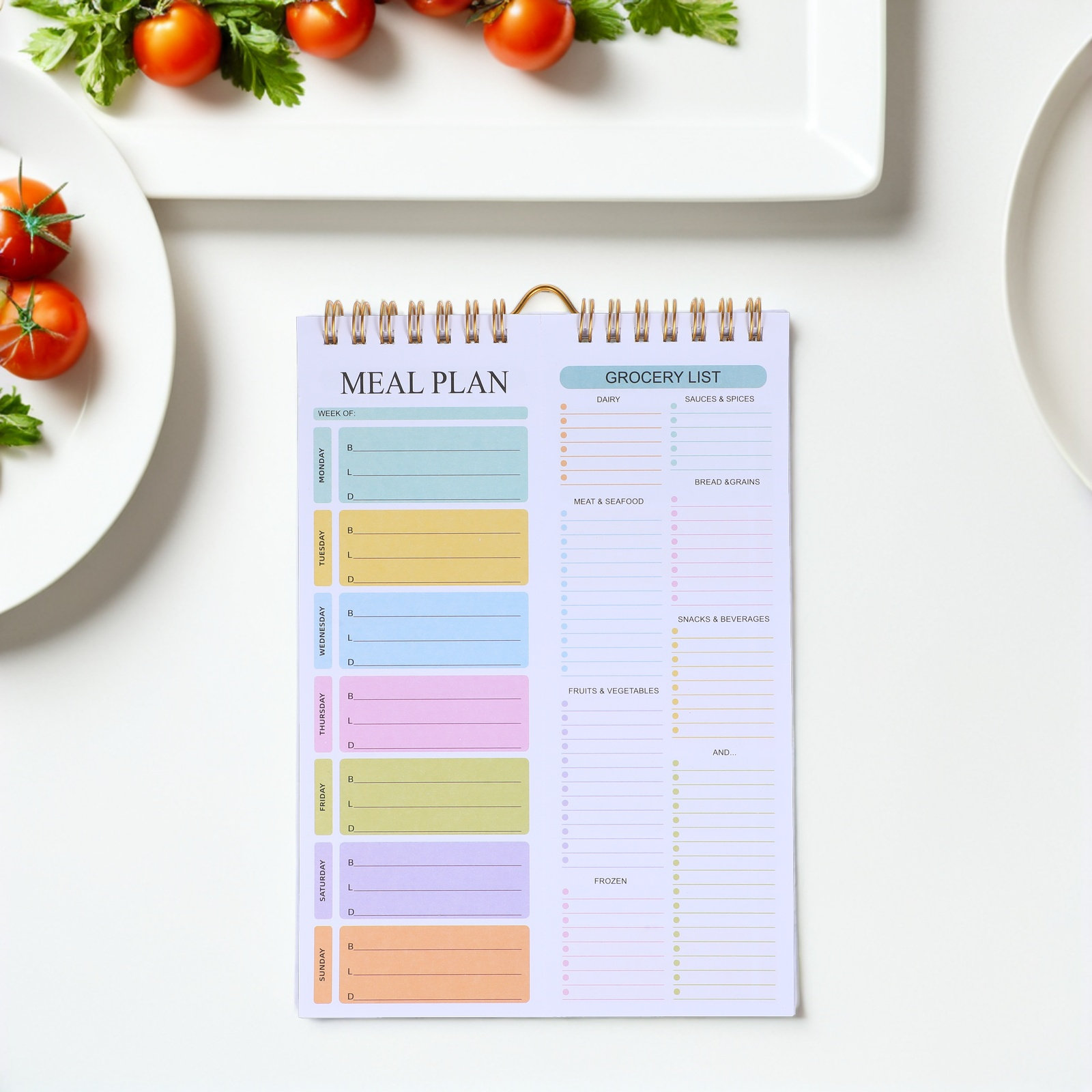 Meal Prep Menu - 52枚綴り ウィークリーミールプランナーノート スパイラル綴じ A5サイズ 日付なし パステルカラー