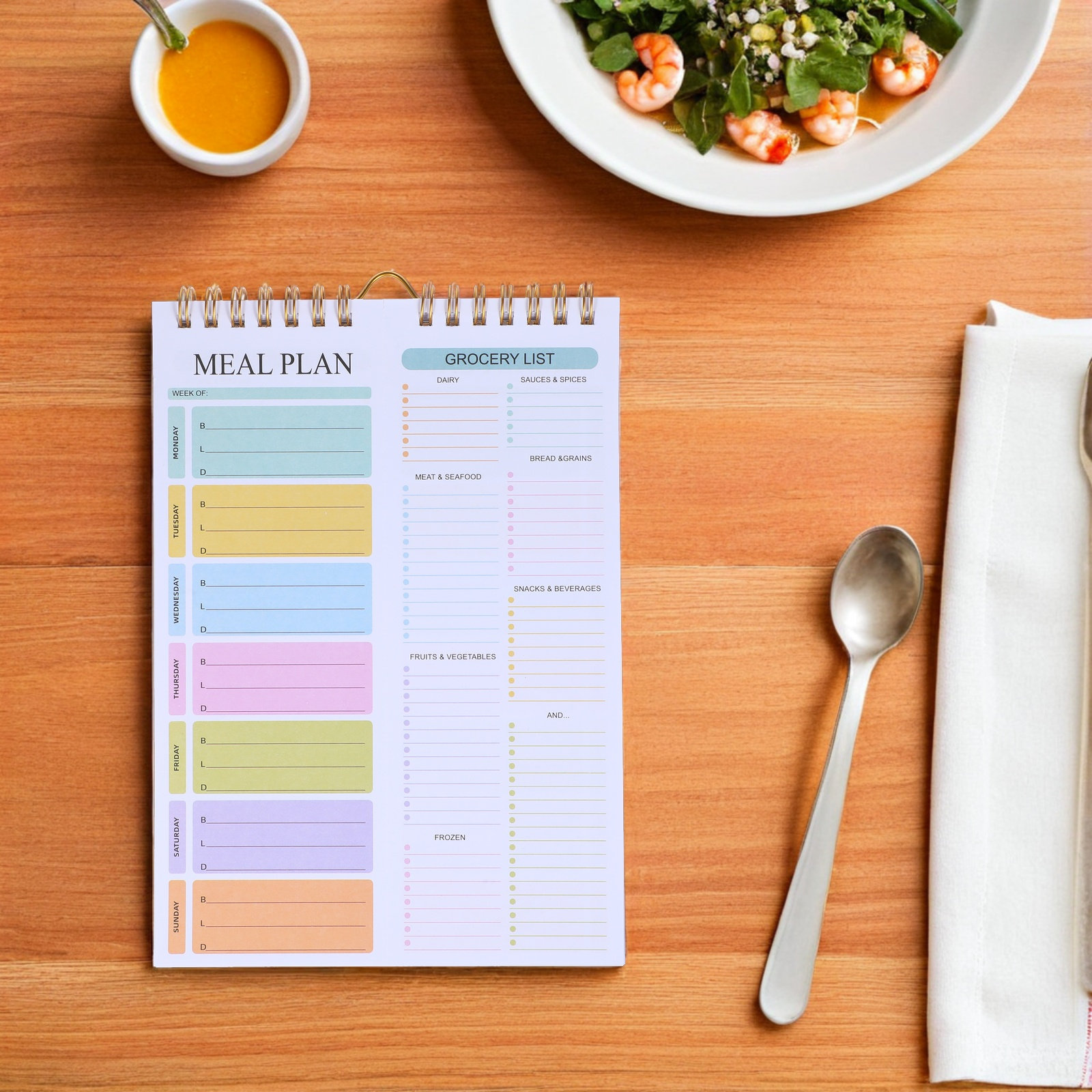 Meal Prep Menu - 52枚綴り ウィークリーミールプランナーノート スパイラル綴じ A5サイズ 日付なし メニュープランナー