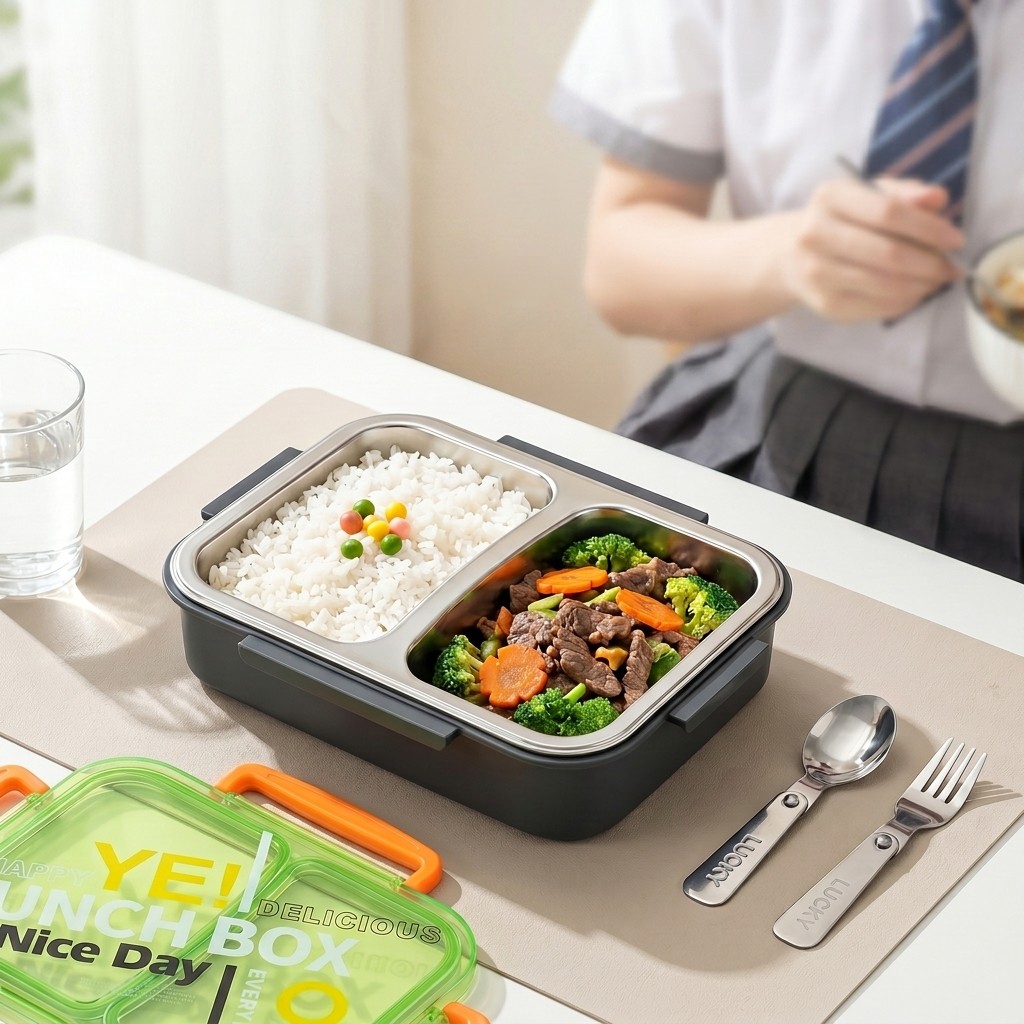 Meal Prep List - 電子レンジ対応304ステンレス製弁当箱、仕切り付き食品保存容器、漏れ防止、子供、学生、学校用食事準備容器