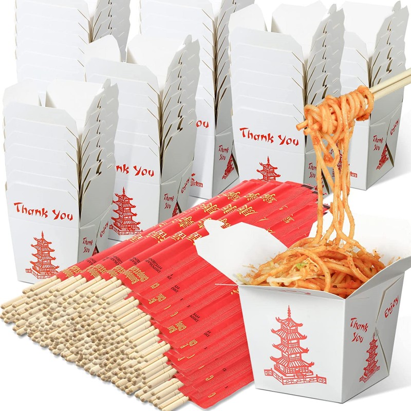 Meal Prep Noodles - パゴダ中華テイクアウト食品容器ハンドルなし使い捨て麺箱食事の準備。
