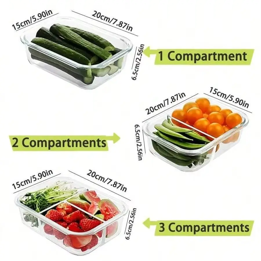 Meal Prep Bowl - yesGlass 蓋付き食品保存容器、食事の準備用、冷蔵庫や食器洗い機に使用可能、食品、サラダ、フルーツなどを保管するための透明な容器です。