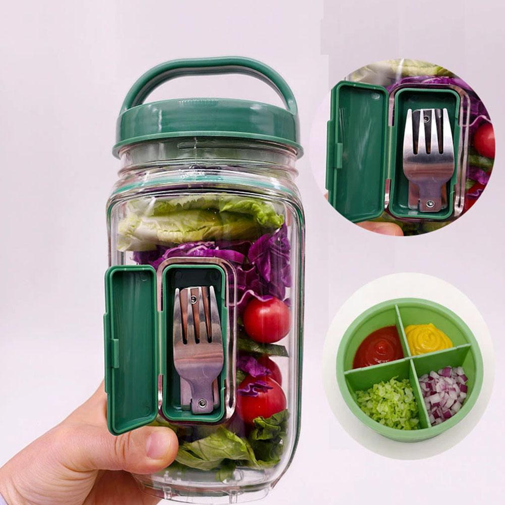 ポータブルサラダコンテナジャー フォークとドレッシング層付き - Salad Container Jar のレビューと価格
