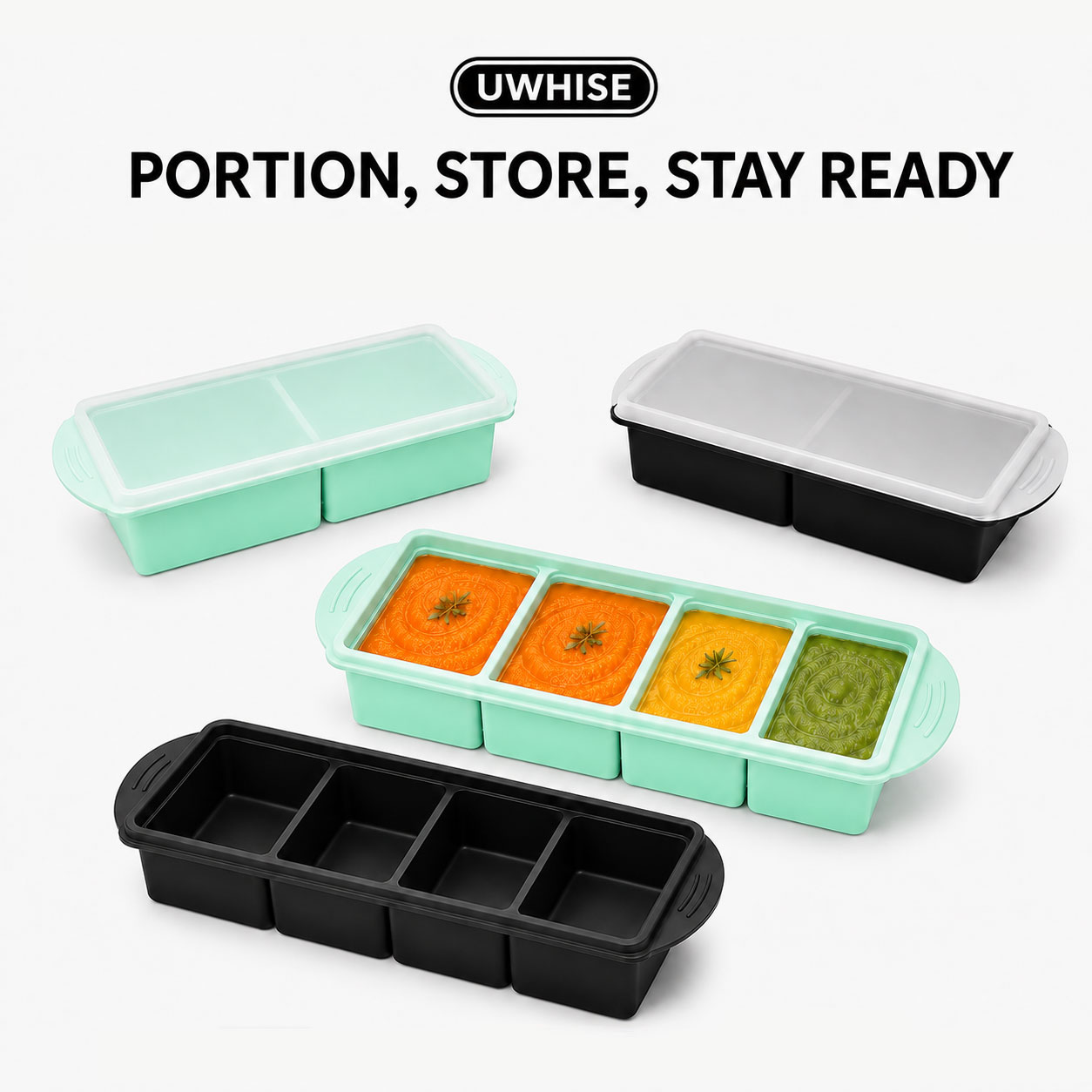 Uwhiseシリコン製スープ冷凍トレイ、蓋付きベビーフード保 - Meal Prep Menu のレビューと価格