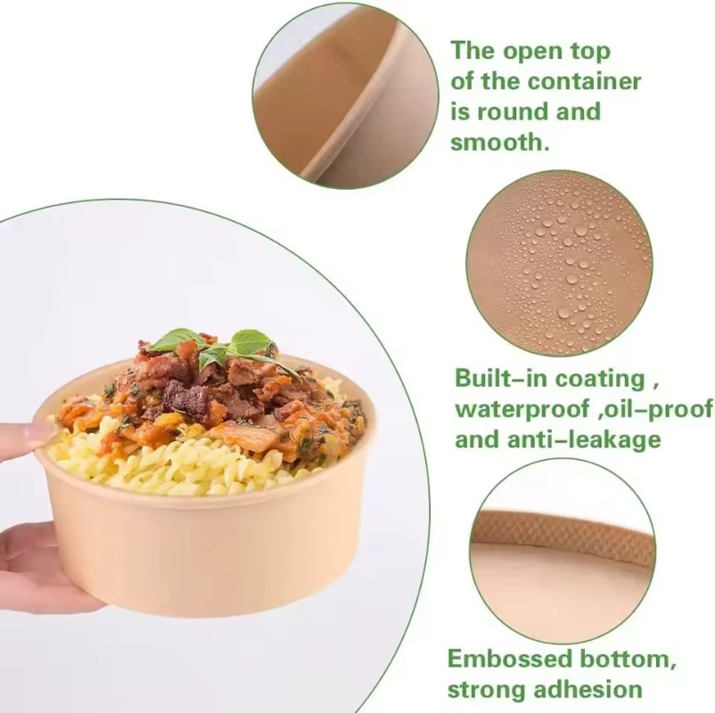 クラフト紙製丸型ボウル使い捨てランチ弁当箱、蓋付きミールプレ - Meal Prep Noodles のレビューと価格