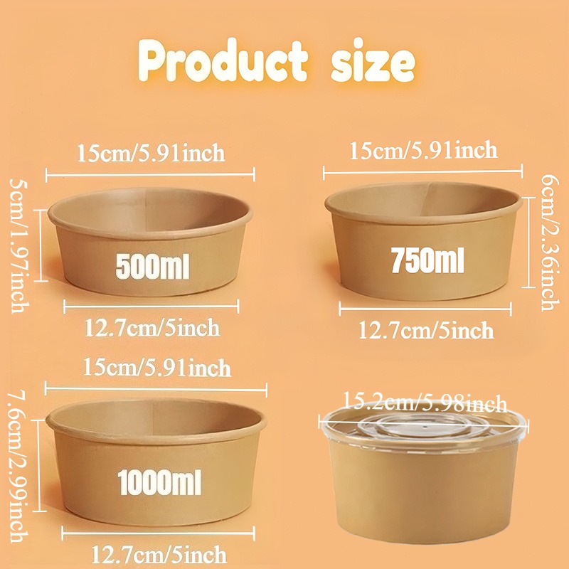 クラフト紙製丸型ボウル使い捨てランチ弁当箱、蓋付きミールプレ - Meal Prep Noodles のレビューと価格