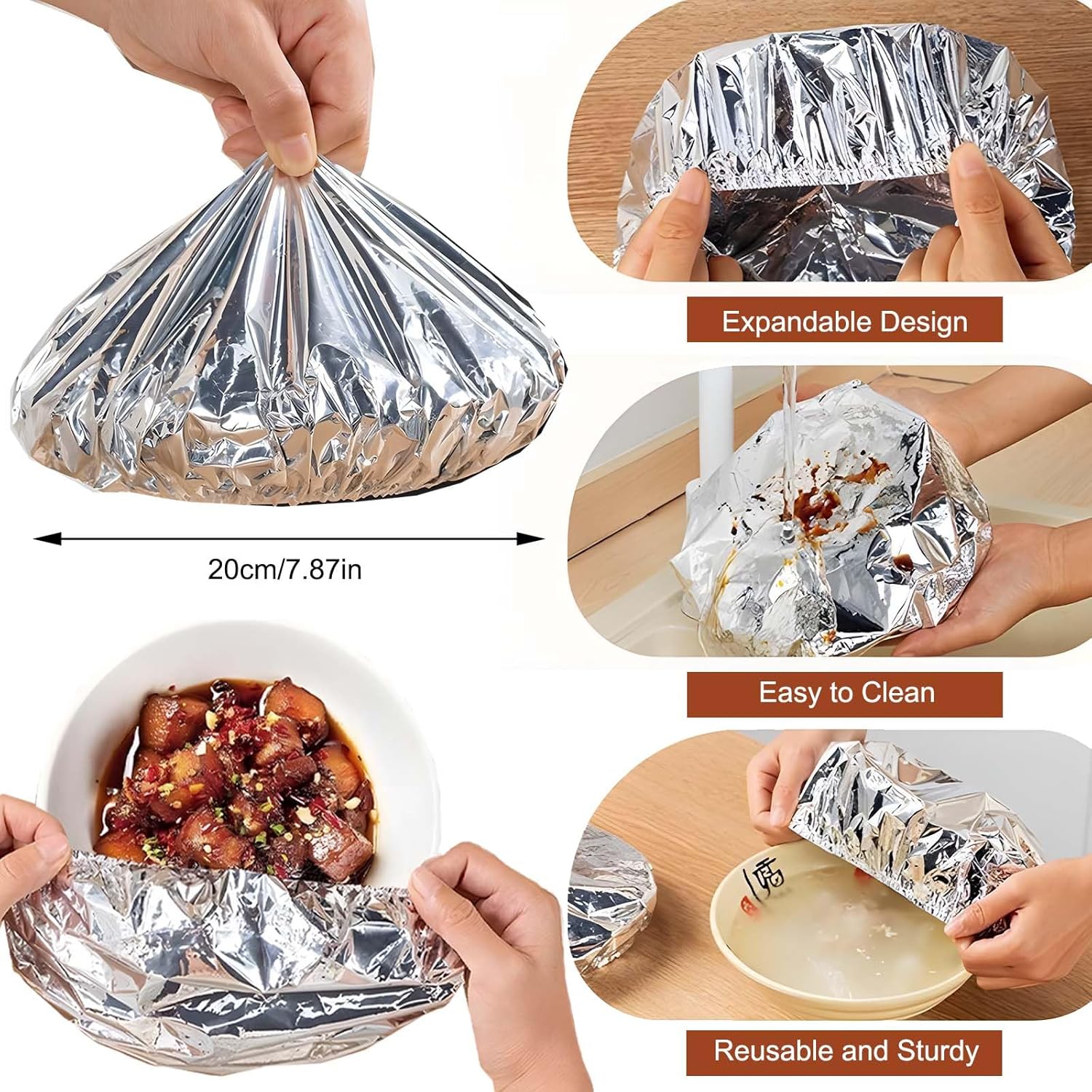 再利用可能なアルミ製食品カバー、伸縮式プレートボウル蓋、温か - Meal Prep Bowl のレビューと価格