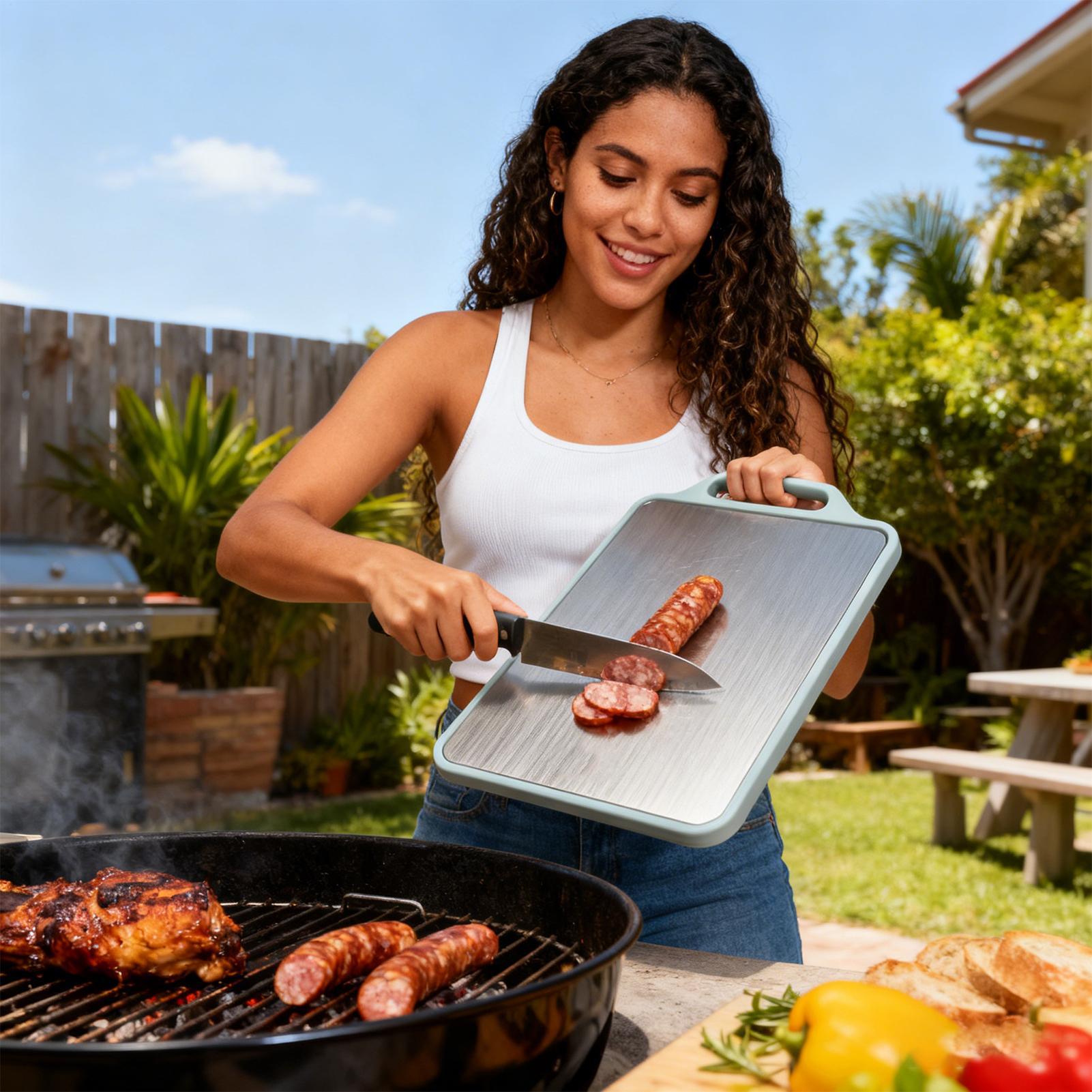 両面使えるまな板、持ち手付きキッチン用ステンレス製まな板、肉 - Meal Prep Format のレビューと価格