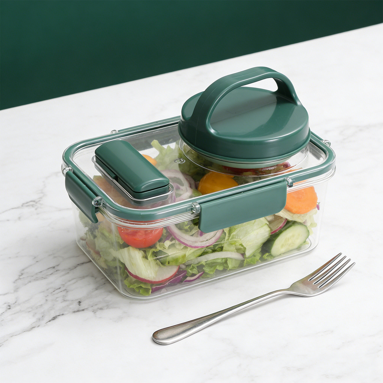 ドレッシングカップとフォーク付きサラダ容器、漏れ防止、大容量 - Meal Prep Bowl のレビューと価格