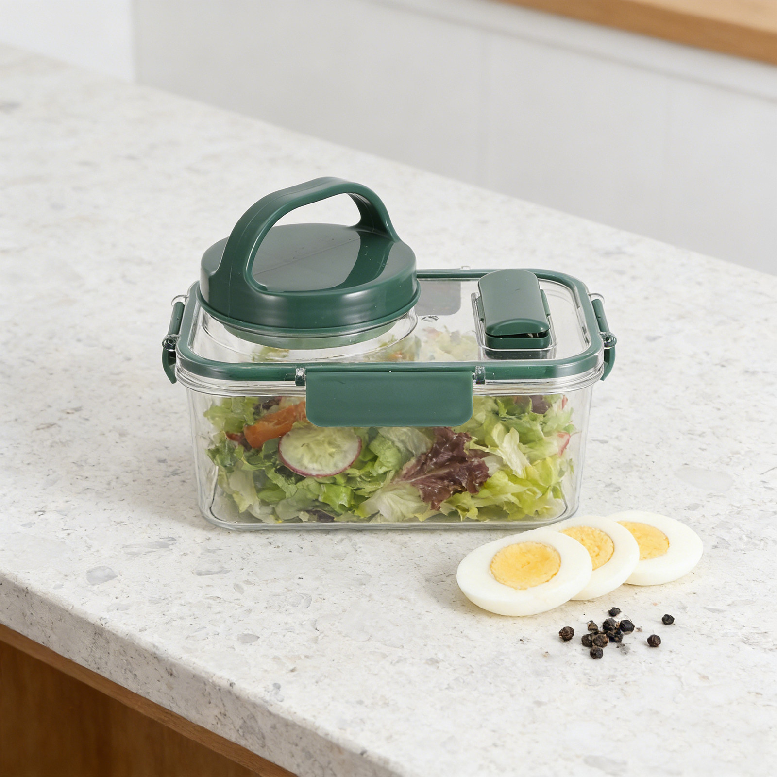 ドレッシングカップとフォーク付きサラダ容器、漏れ防止、大容量 - Meal Prep Bowl のレビューと価格