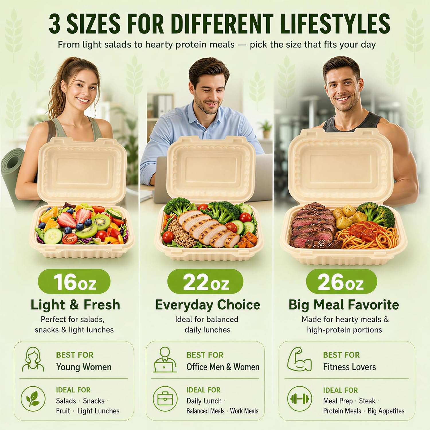 50個入り 16オンス クラムシェル型テイクアウト容器、天然 - Salad Container Jar のレビューと価格