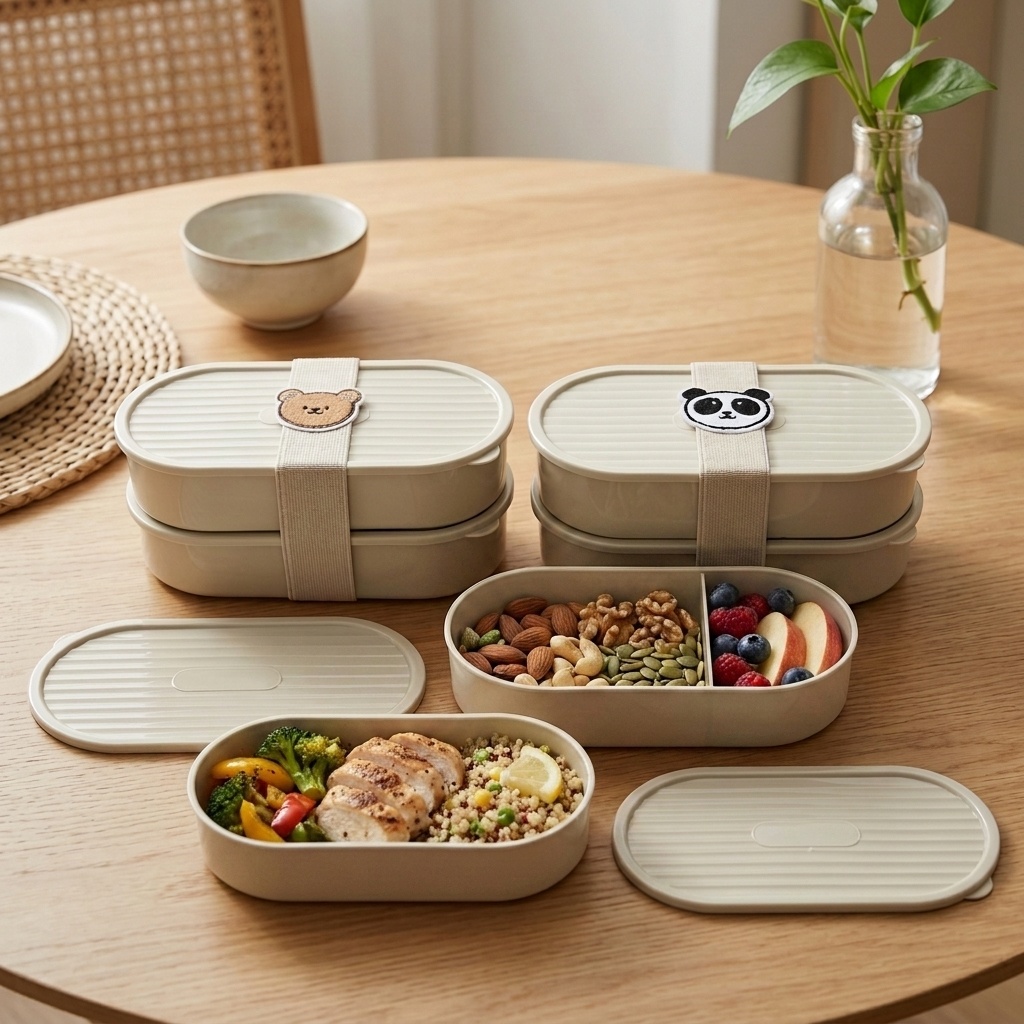 2 ピース/セット漫画キッズ弁当箱ストラップ付き楕円形プラス - Salad Container Jar のレビューと価格