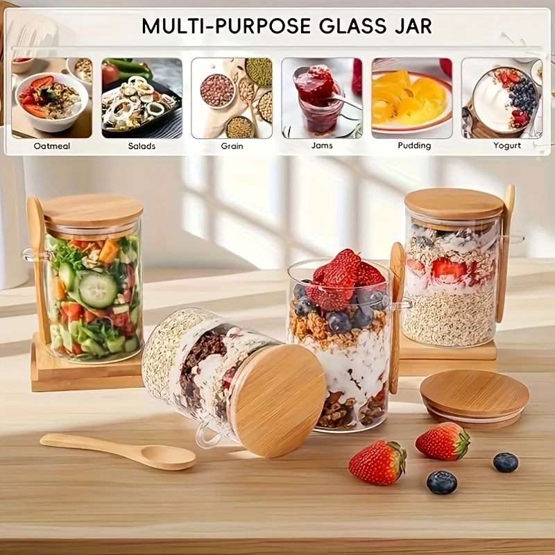 1/2/4/8個入りオートミールガラスカップセット、蓋とスプ - Salad Container Jar のレビューと価格