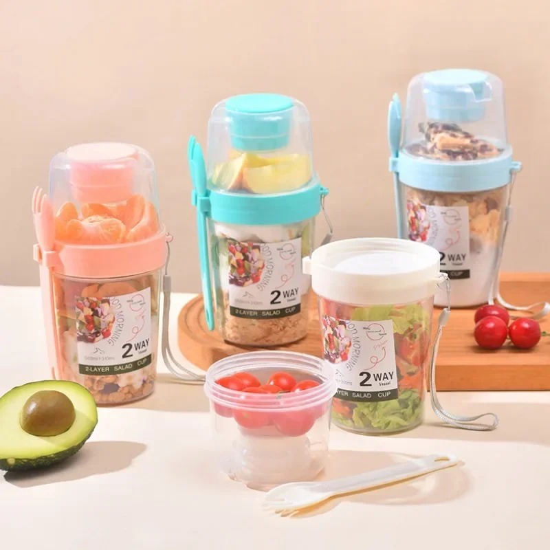 ポータブルサラダカップ ダブルオートミールカップ ヨーグルト - Salad Container Jar のレビューと価格
