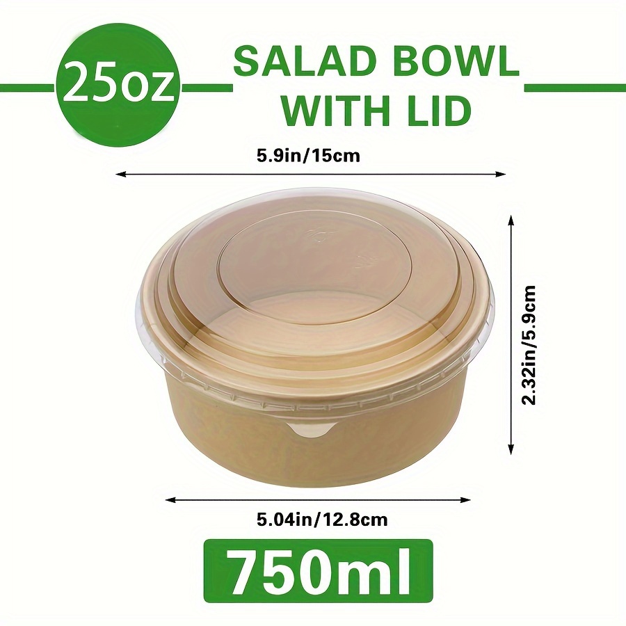 25オンス/750ml 25/50個入り 蓋付き紙ボウル、使 - Salad Container Jar のレビューと価格