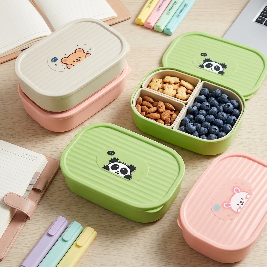 かわいいプラスチック製の分割ランチボックス子供学生用ポータブ - Salad Container Jar のレビューと価格